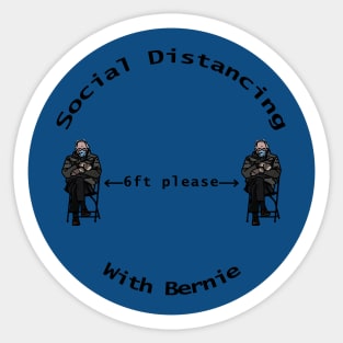 Social Distancing with Bernie Sanders Mittens on Round Background Sticker